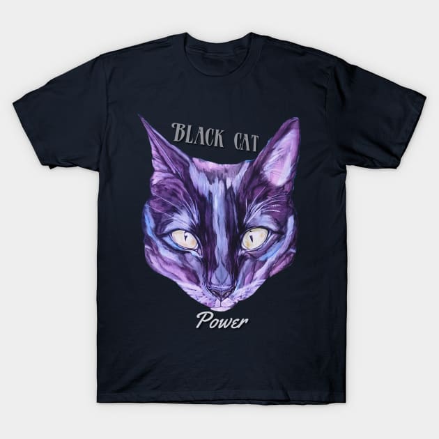 Black Cat Power Cat Face T-Shirt by candimoonart